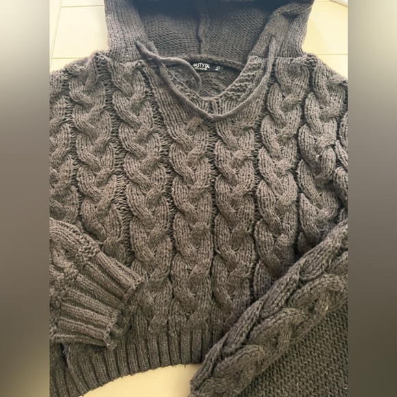 Nasty gal Deep brown knit hoodie size large - Picture 4 of 4